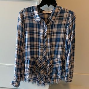 Frayed Hem Plaid Women's Blouse